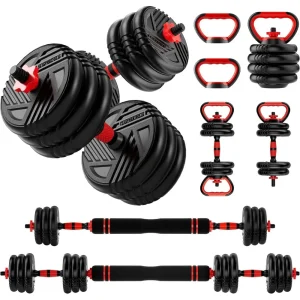5 In 1 Adjustable Dumbbell Set Convert To Barbell Kettlebell 10 20 30 45 70 90LBS